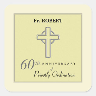 Personaliseer het 60ste Jubileum Priest in reliëfd Vierkante Sticker