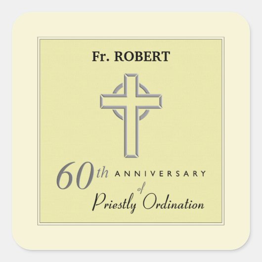Personaliseer het 60ste Jubileum Priest in reliëfd Vierkante Sticker (Voorkant)