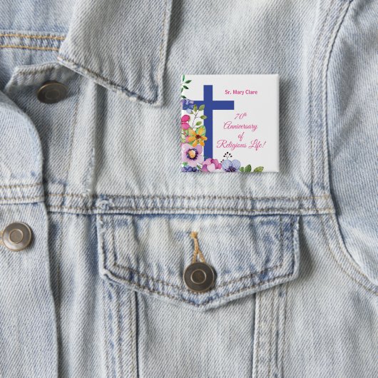 Personaliseer het 70e Jubileum Nun Religieuze Leve Vierkante Button 5,1 Cm (In situ)