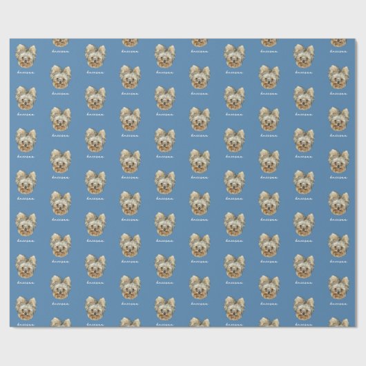 Personaliseer het! Foto en naam blauw Cadeaupapier (Vlak)