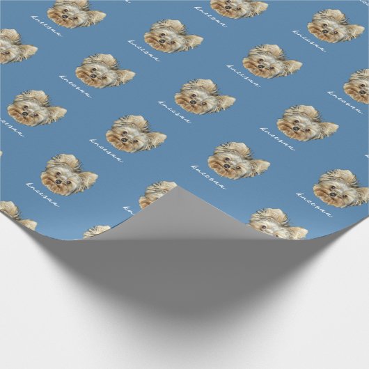 Personaliseer het! Foto en naam blauw Cadeaupapier (Hoek)