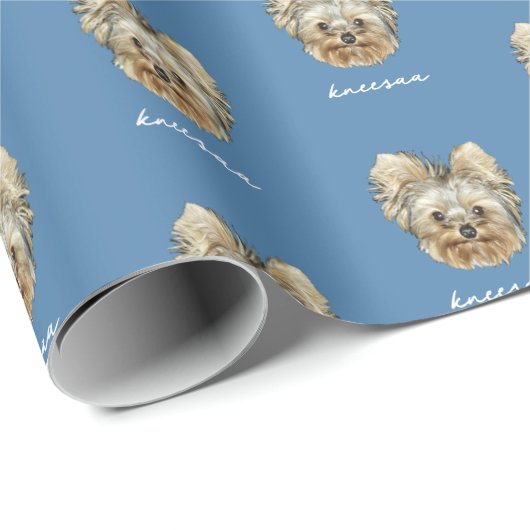 Personaliseer het! Foto en naam blauw Cadeaupapier (Rol Hoek)