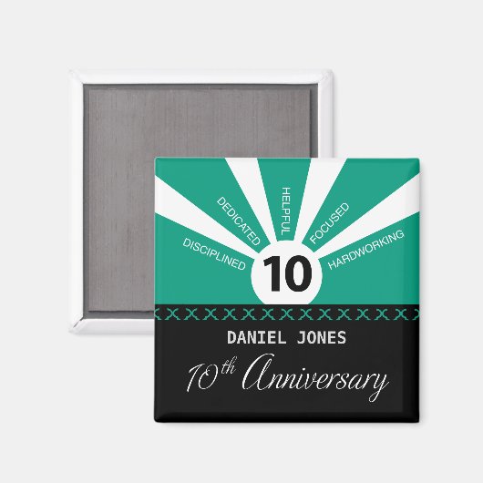 Personaliseer, het Jubileum van de 10e Jaar Werkne Magneet (Voorkant / Achterkant)