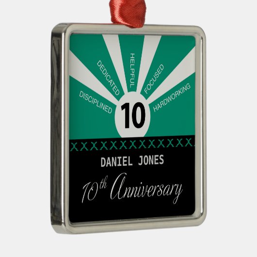 Personaliseer, het Jubileum van de 10e Jaar Werkne Metalen Ornament (Rechts)