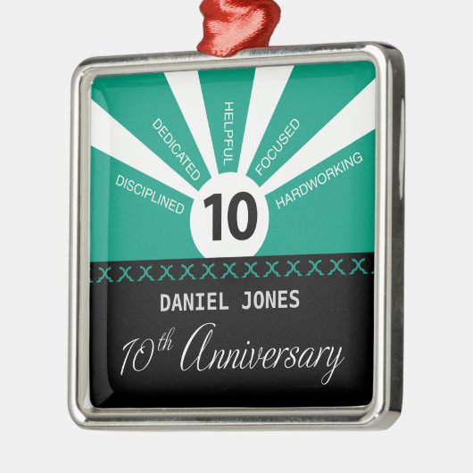 Personaliseer, het Jubileum van de 10e Jaar Werkne Metalen Ornament (Links)