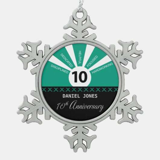 Personaliseer, het Jubileum van de 10e Jaar Werkne Tin Sneeuwvlok Ornament (Voorkant)