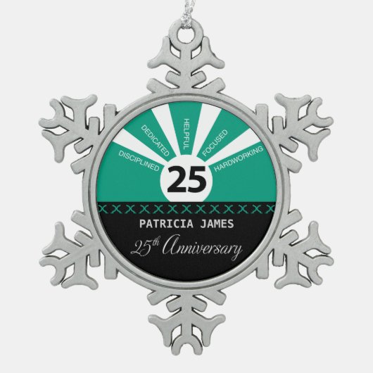 Personaliseer het Jubileum van de werknemer van 25 Tin Sneeuwvlok Ornament (Voorkant)