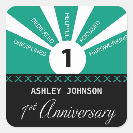 Personaliseer, het Jubileum van de werknemer van h Vierkante Sticker (Voorkant)