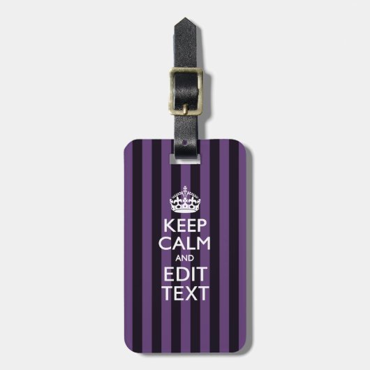 Personaliseer het Keep Calm Jouw tekst Paarse Stri Bagagelabel (Voorkant verticaal)