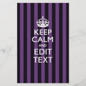 Personaliseer het Keep Calm Jouw tekst Paarse Stri Briefpapier (Voorkant)