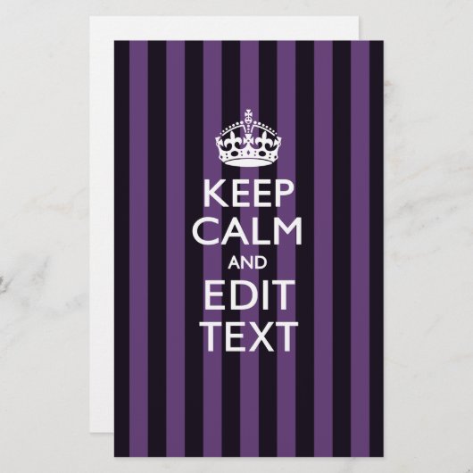 Personaliseer het Keep Calm Jouw tekst Paarse Stri Briefpapier (Voorkant / Achterkant)