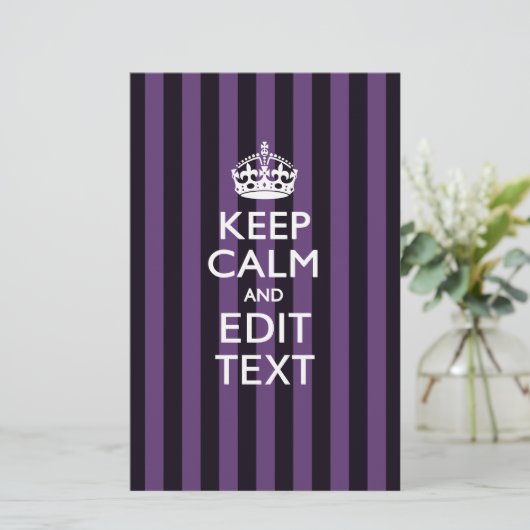 Personaliseer het Keep Calm Jouw tekst Paarse Stri Briefpapier (Staand voorkant)