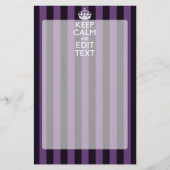 Personaliseer het Keep Calm Jouw tekst Paarse Stri Briefpapier (Voorkant)