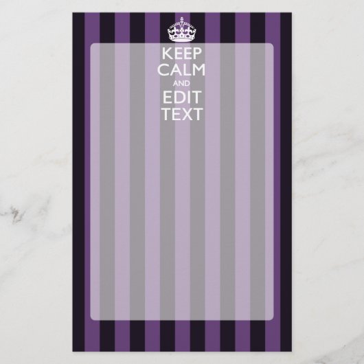Personaliseer het Keep Calm Jouw tekst Paarse Stri Briefpapier (Voorkant)