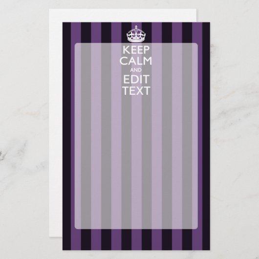 Personaliseer het Keep Calm Jouw tekst Paarse Stri Briefpapier (Voorkant / Achterkant)