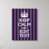 Personaliseer het Keep Calm Jouw tekst Paarse Stri Canvas Afdruk (Voorkant)