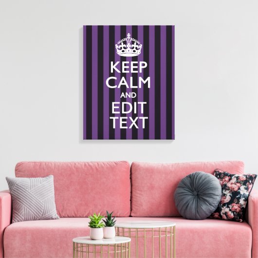 Personaliseer het Keep Calm Jouw tekst Paarse Stri Canvas Afdruk (Insitu (Woonkamer))