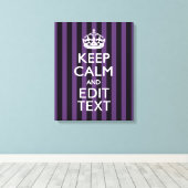 Personaliseer het Keep Calm Jouw tekst Paarse Stri Canvas Afdruk (Insitu (Houten vloer))