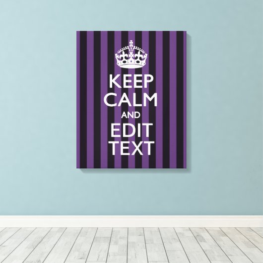 Personaliseer het Keep Calm Jouw tekst Paarse Stri Canvas Afdruk (Insitu (Houten vloer))