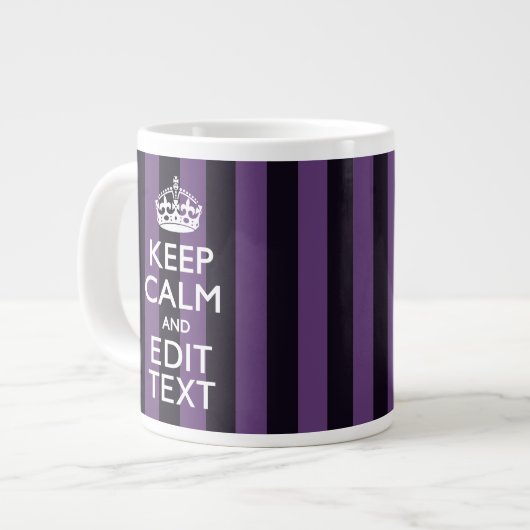 Personaliseer het Keep Calm Jouw tekst Paarse Stri Grote Koffiekop (Links)