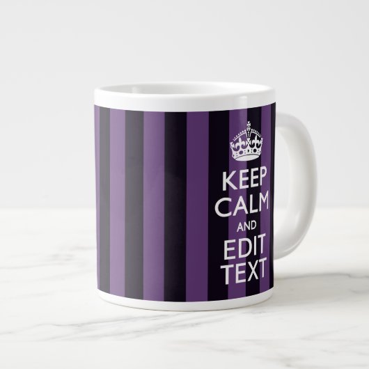 Personaliseer het Keep Calm Jouw tekst Paarse Stri Grote Koffiekop (Voorkant rechts)