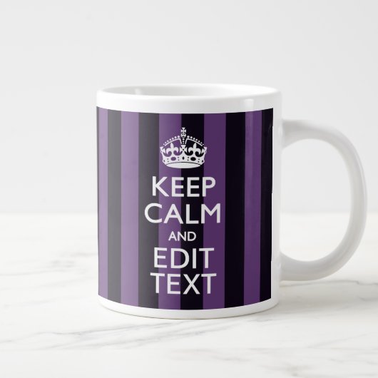 Personaliseer het Keep Calm Jouw tekst Paarse Stri Grote Koffiekop (Rechts)