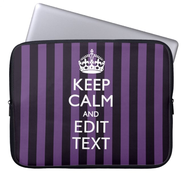 Personaliseer het Keep Calm Jouw tekst Paarse Stri Laptop Sleeve (Voorkant)