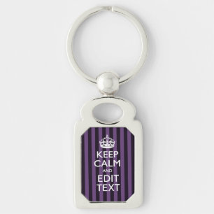 Personaliseer het Keep Calm Jouw tekst Paarse Stri Sleutelhanger