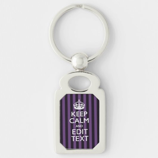 Personaliseer het Keep Calm Jouw tekst Paarse Stri Sleutelhanger (Voorkant)