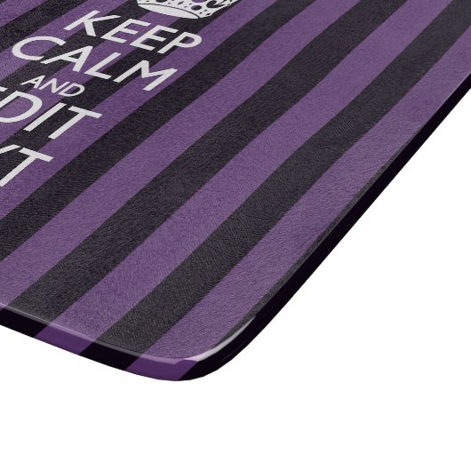 Personaliseer het Keep Calm Jouw tekst Paarse Stri Snijplank (Hoek)