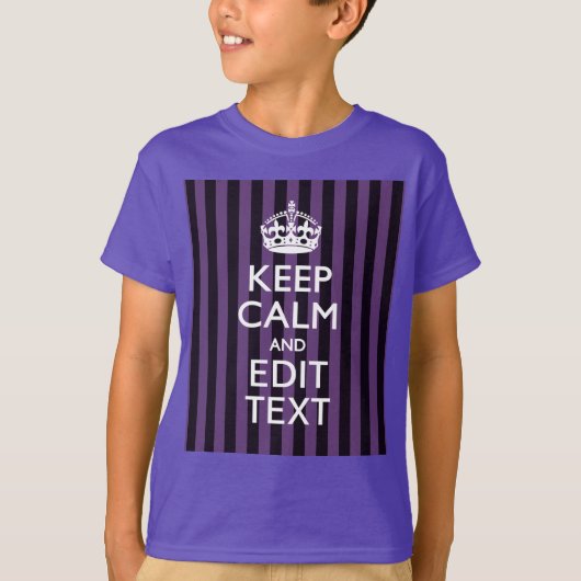 Personaliseer het Keep Calm Jouw tekst Paarse Stri T-shirt (Voorkant)
