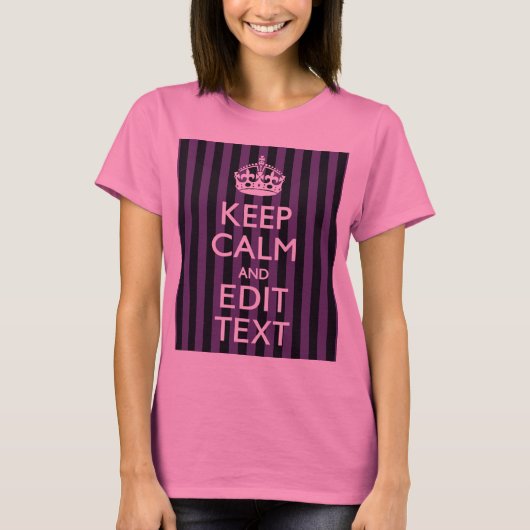 Personaliseer het Keep Calm Jouw tekst Paarse Stri T-shirt (Voorkant)