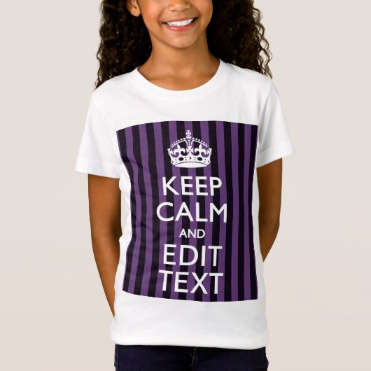 Personaliseer het Keep Calm Jouw tekst Paarse Stri T-shirt (Voorkant)