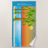 Personaliseer het kustlandschap van vogels Palm Tr Strandlaken (Voorkant)