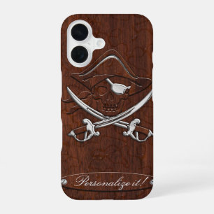 Personaliseer het! Natte mahoniehouten piratensche iPhone 16 Hoesje