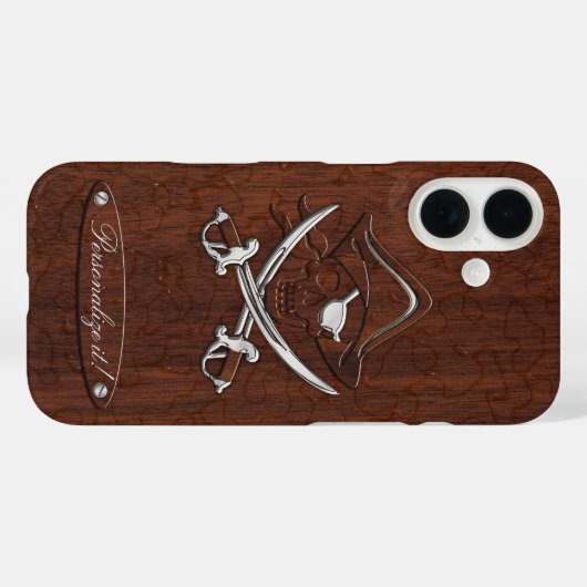 Personaliseer het! Nautical Mahogany Pirate Skull Case-Mate iPhone Case (Achterkant (horizontaal))