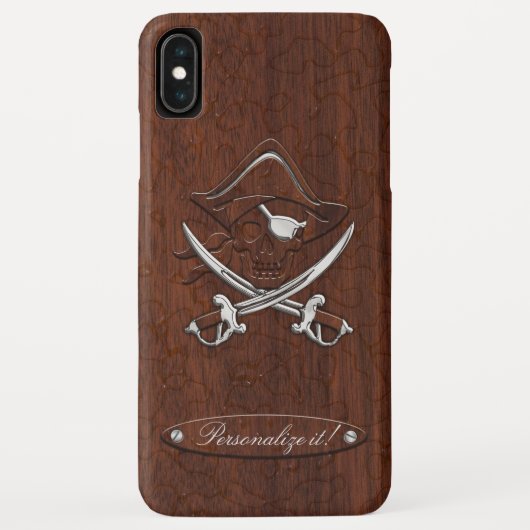Personaliseer het! Nautical Mahogany Pirate Skull Case-Mate iPhone Case (Achterkant)