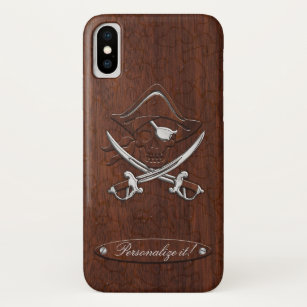 Personaliseer het! Nautical Mahogany Pirate Skull Case-Mate iPhone Case