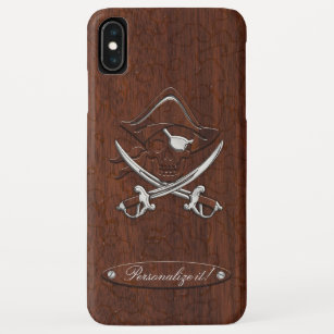 Personaliseer het! Nautical Mahogany Pirate Skull iPhone XS Max Hoesje