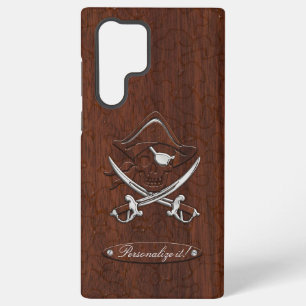 Personaliseer het! Nautical Mahogany Pirate Skull Samsung Galaxy Hoesje