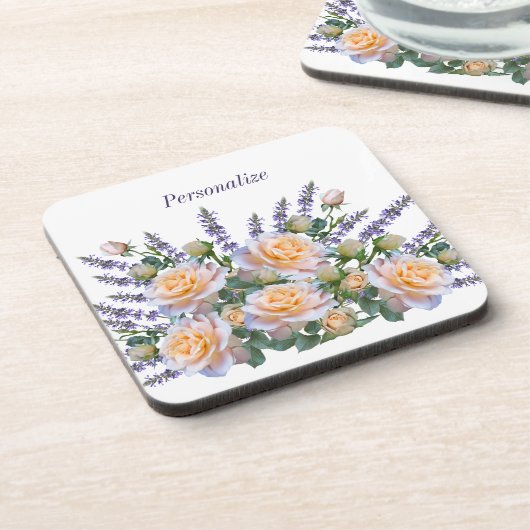Personaliseer het Romantic Peach Roos Lavender Bou Bier Onderzetter (Linkerzijde)