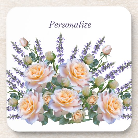 Personaliseer het Romantic Peach Roos Lavender Bou Bier Onderzetter (Voorkant)