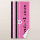 Personaliseer het! Roze zwarte strepes, keukenhand Badhanddoek (Badhanddoek)