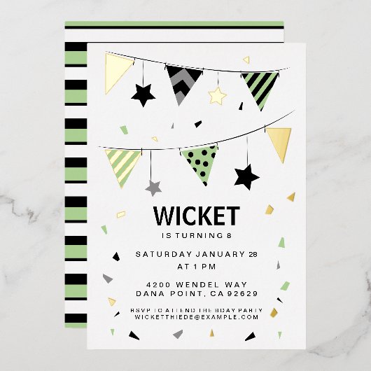 Personaliseer het! Sterren, Stripes en Confetti Folie Feestdagenkaart (Voorkant / Achterkant)