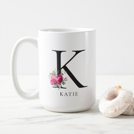 Personaliseer het! Sweet Peonies Initiaal 15oz Mok (Met donut)