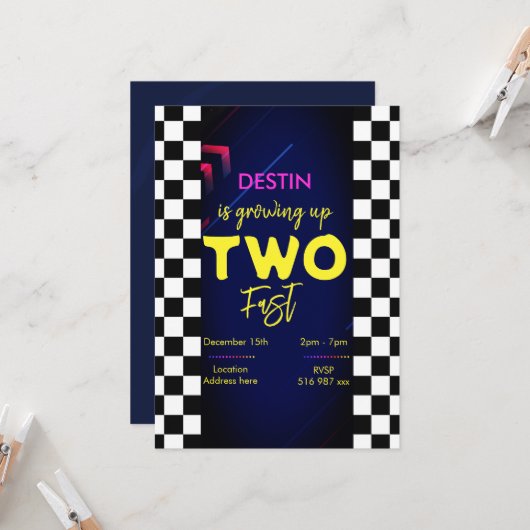 Personaliseer het wedijveren twee snelle verjaarda kaart (Voorkant / Achterkant in situ)