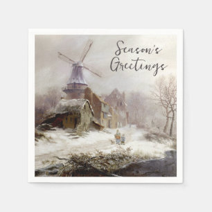 Personaliseer het  winterwindmolensneeuwlandschap servet