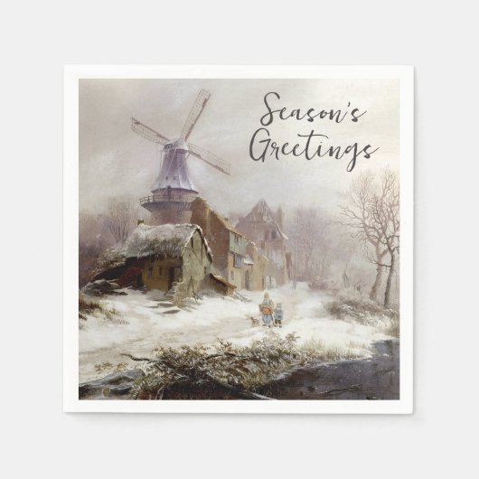 Personaliseer het  winterwindmolensneeuwlandschap servet (Voorkant)
