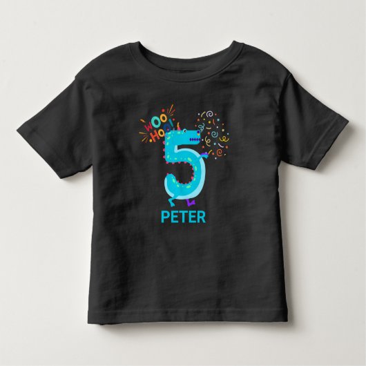 PERSONALISEER HET! Woohoo Monster 5e verjaardag Kinder Shirts (Voorkant)