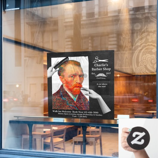 Personaliseer Hipster Vincent van Gogh Kapper Shop Raamsticker (Cafe Raam)